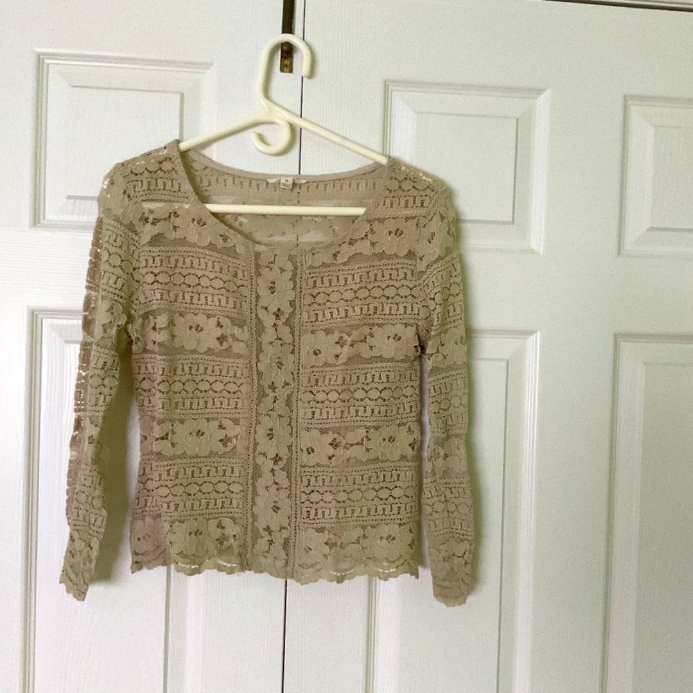 Adiva lace long sleeve top, cream color, size m